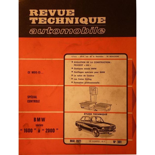 RTA Revue Technique Automobile BMW 1600 2 1600 Jubilé 1600Ti 1800