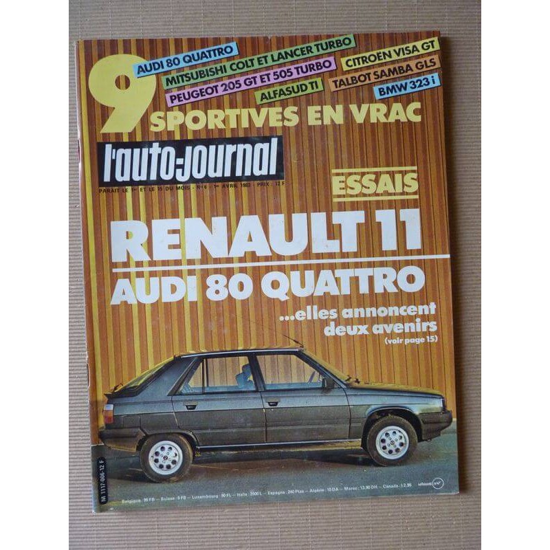 Auto-Journal n°06-83, Renault 11 TSE électronic, Audi 80 Quattro B2