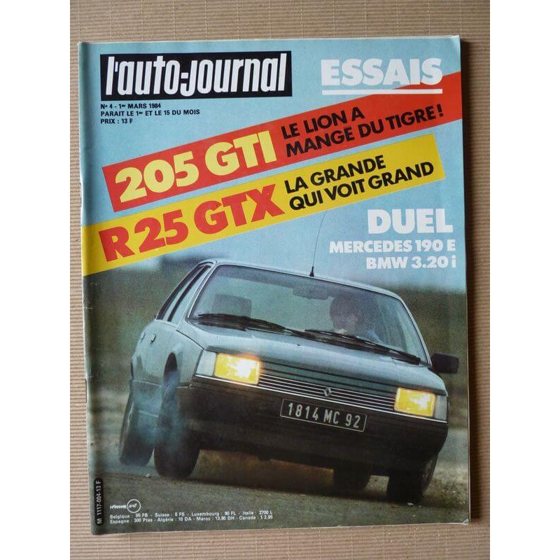 Auto-Journal n°04-84, Renault 25 GTX, Peugeot 205 GTI, BMW 320i E30, Mercedes 190E, Jaguar XJ13