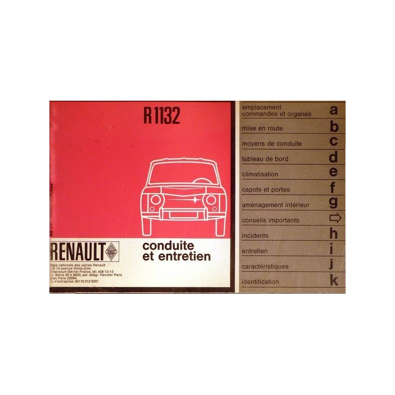 Renault 8 type R1130 et R1132, notice d'entretien