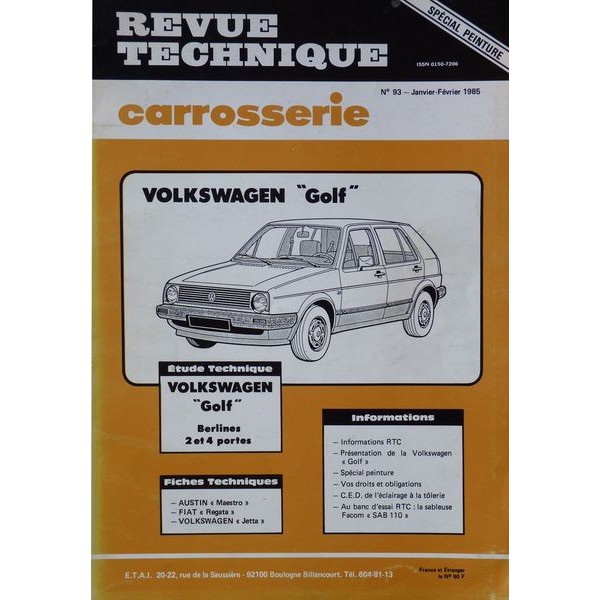 RTC Revue Technique Carrosserie Volkswagen Golf II