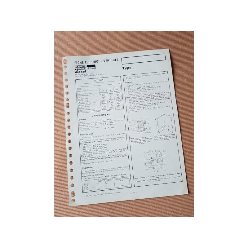 Peugeot J7 à moteur XD 4.90, XD2P 4.94, fiche technique