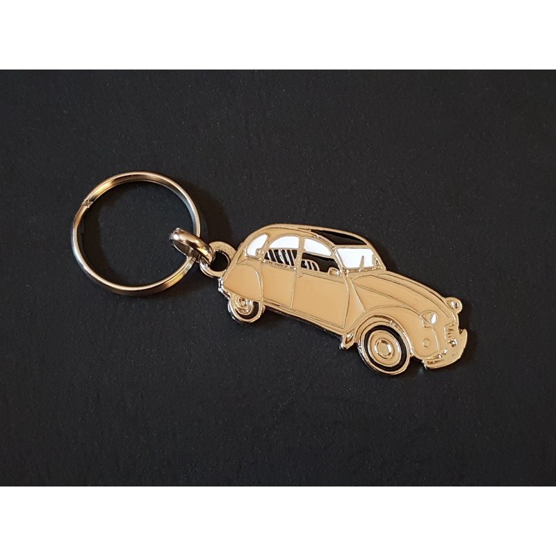 Porte-clés profil Citroen 2cv, 2cv4, 2cv6, Special Club (beige)