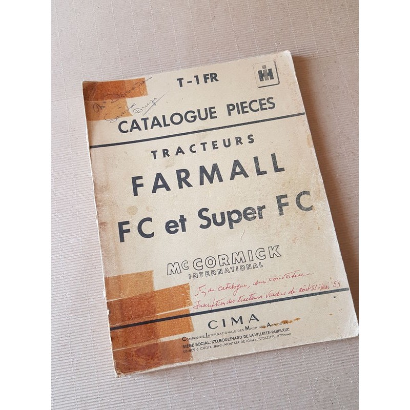 McCormick Farmall FC et Super FC, catalogue de pièces original