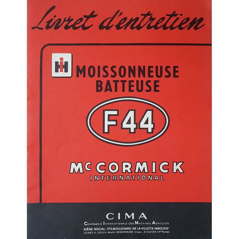 McCormick F44 moissonneuse, Notice d’entretien (eBook)