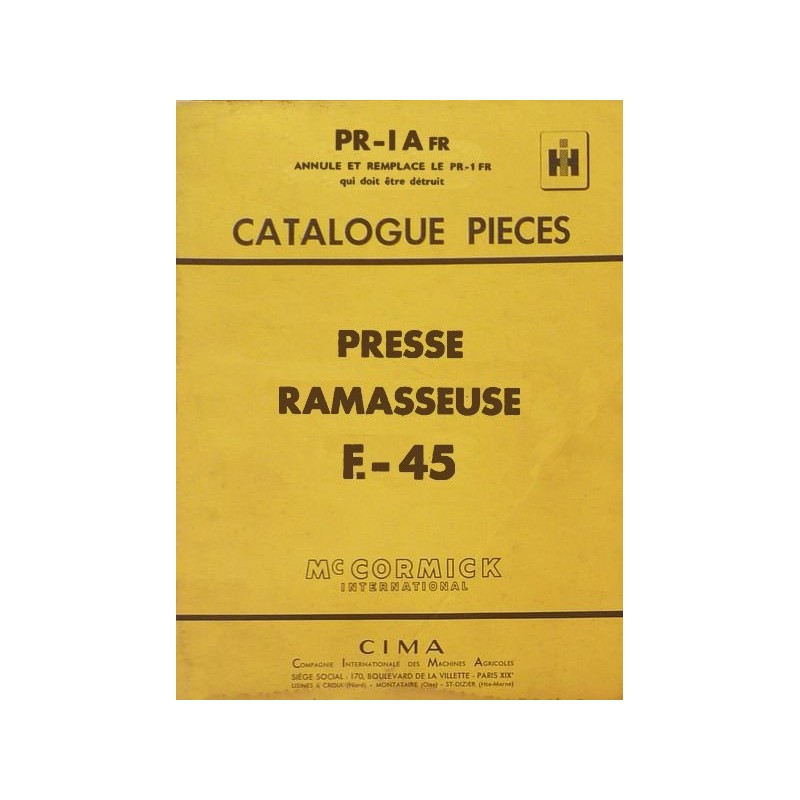 McCormick IH presse ramasseuse F-45, catalogue de pièces (eBook)