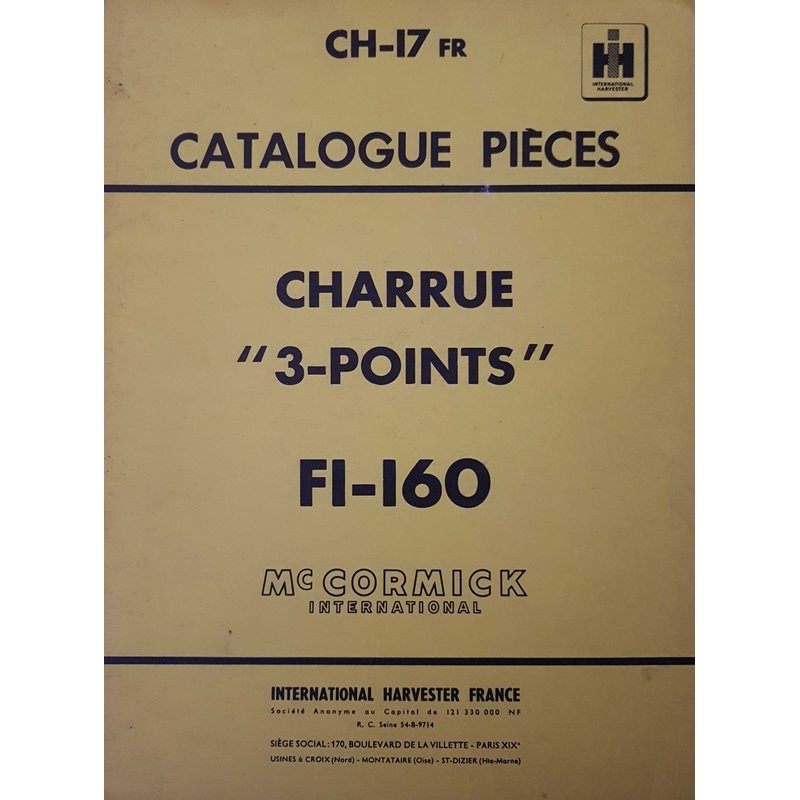 McCormick IH charrue F1-160, catalogue de pièces (eBook)