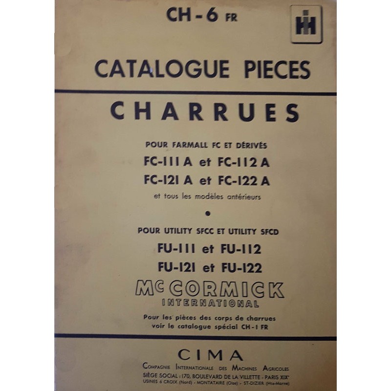 McCormick IH charrue FC et FU 111 112 121 122, catalogue de pièces (eBook)