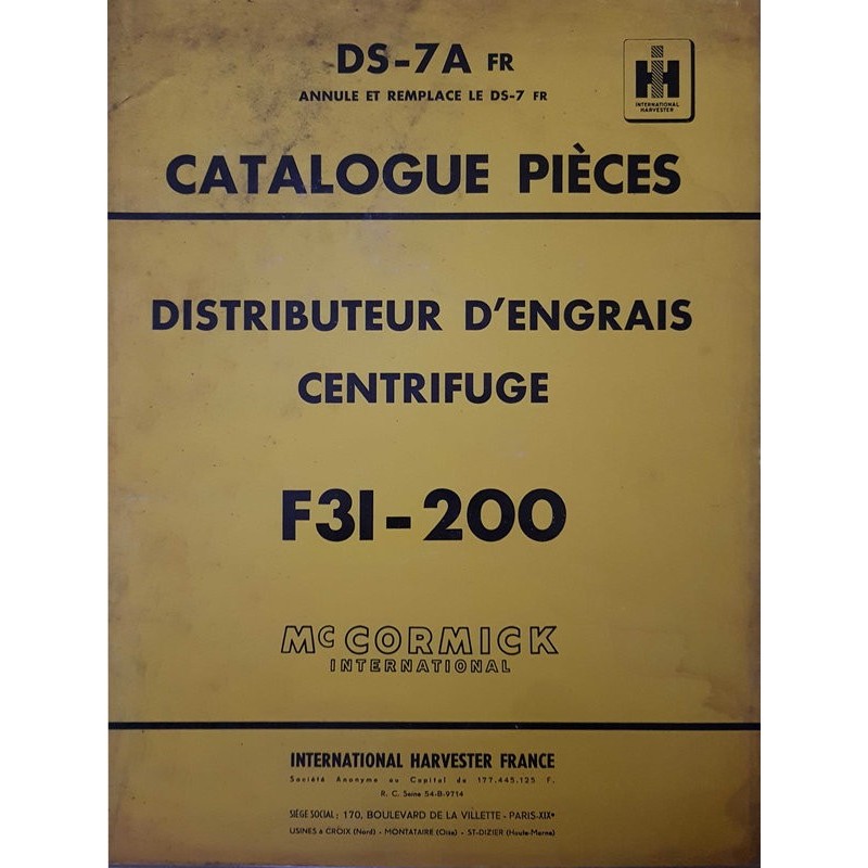 McCormick IH distributeur engrais F31-200, catalogue de pièces (eBook)