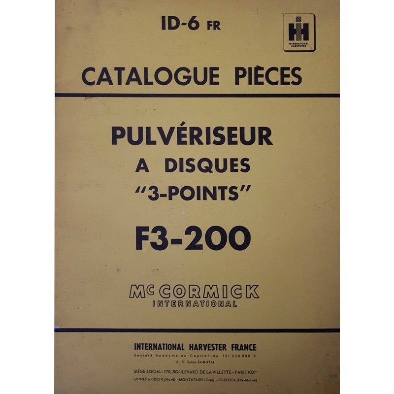 McCormick IH charrue pulvérisateur F3-200, catalogue de pièces (eBook)