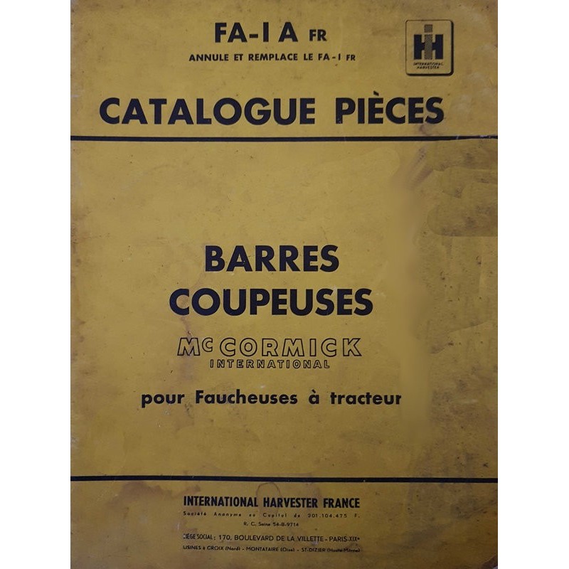 McCormick IH barres de coupe tous modèles 1949-69, catalogue de pièces (eBook)