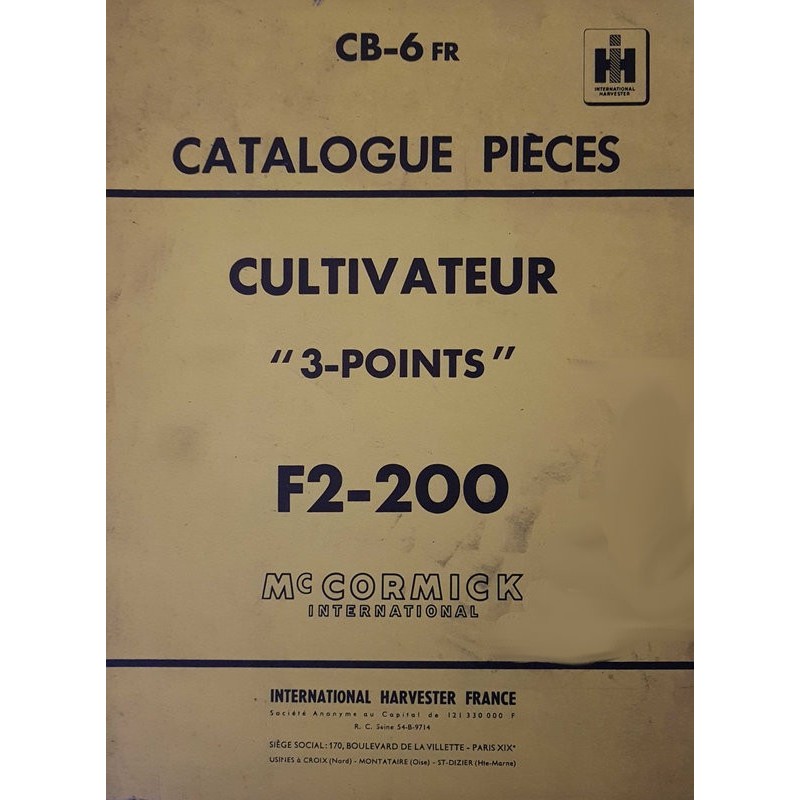 McCormick IH cultivateur F2-200, catalogue de pièces (eBook)