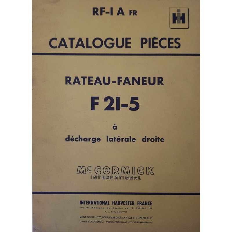 McCormick IH rateau-faneur F21-5, catalogue de pièces (eBook)