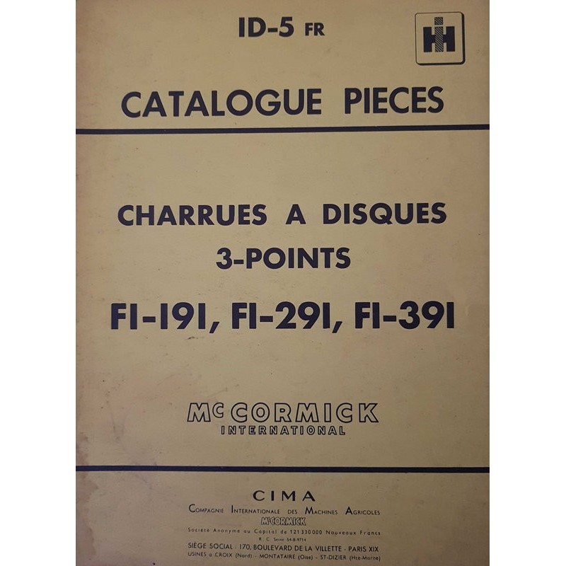 McCormick IH charrue F1-191 F1-291 F1-391, catalogue de pièces (eBook)