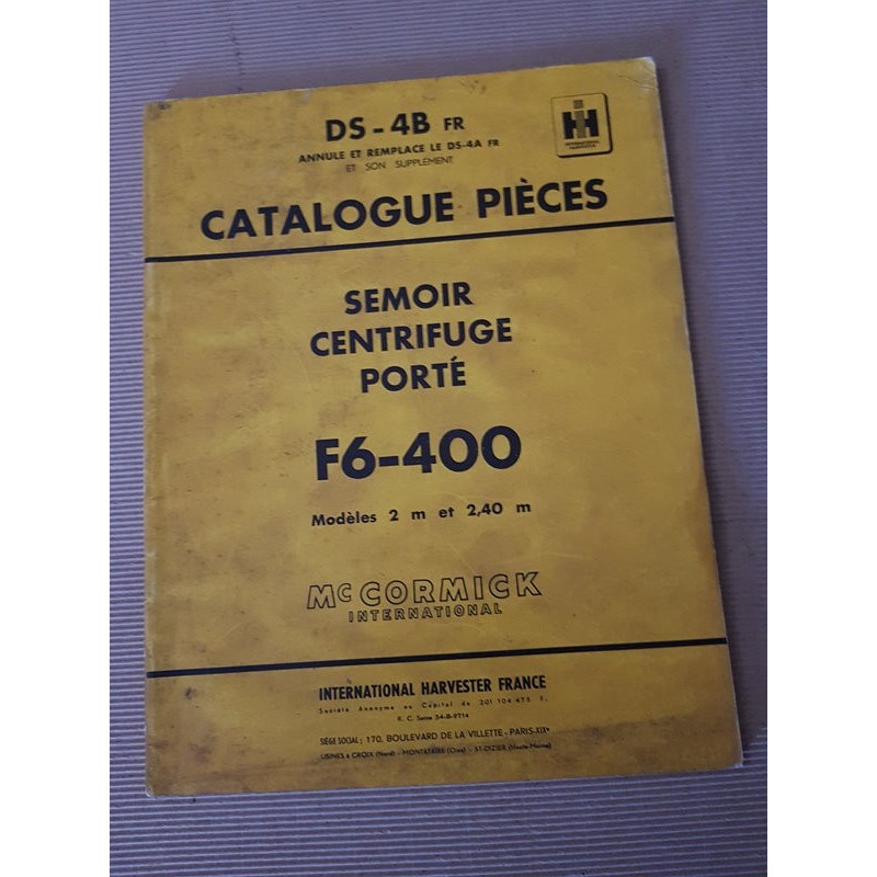 McCormick IH semoir F6-400, catalogue de pièces original