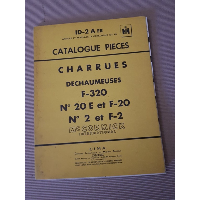 McCormick IH charrues déchaumeuses F-320, catalogue de pièces original