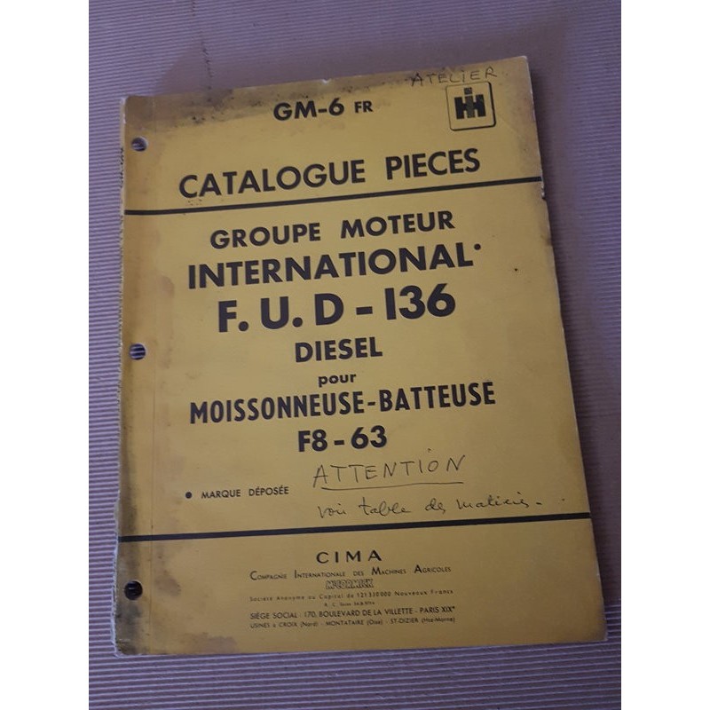 McCormick moteur FUD-136 pour F8-63, catalogue de pièces original