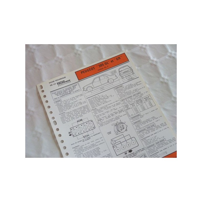 Fiche technique Peugeot 305 GL et GR, phase 1