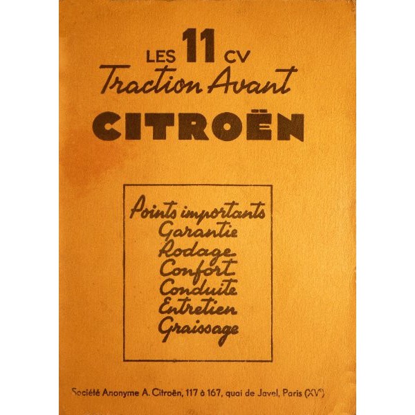 Citroën Traction 11cv B Et BL, Notice D'entretien