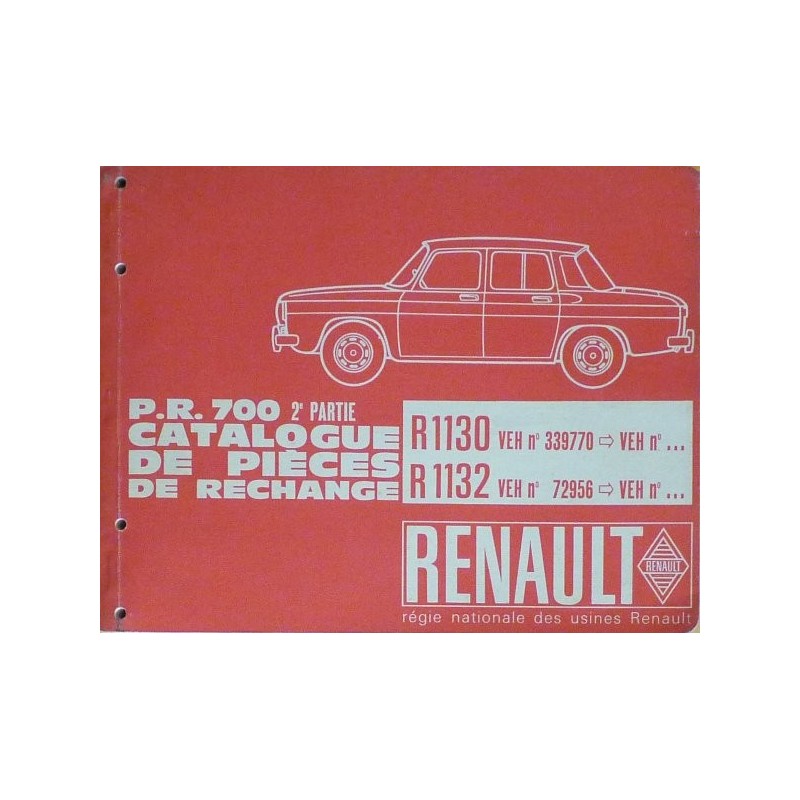 Renault 8 R1130 et R1132, catalogue de pièces